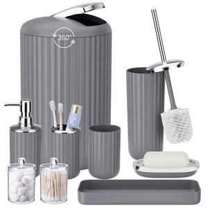 9PCS Gray Bathroom Accessories Set Complete with Trash Can, Vanity Tray, Soap... - Bild 1 von 6