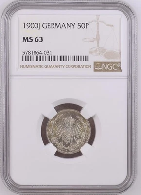 Coin Kaiserreich 50 Pfennig 1900 J NGC MS 63 Well Preserved Rare nswleipzig - Image 1 of 3