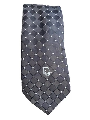 ВИНТАЖНЫЙ галстук Christian Dior Monsieur темно-синий бриллиант узор логотип 80-х 90-х полиуретан - Изображение 1 из 4
