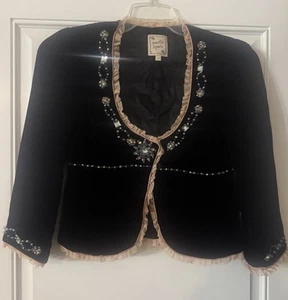 CHAQUETA DE TERCIOPELO CON JOYAS NANETTE LEPORE Forrada en Seda Talla 4 $440 NUEVA SIN ETIQUETAS RECORTADA CON CUENTAS - Imagen 1 de 23