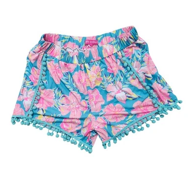 Simply Southern Floral Pom Pom Shorts Elastic Waist Beach Summer Fun Medium - Image 1 of 4