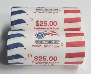 2008 P&D JAMES MONROE Golden Presidential Dollar Coins $25 US Mint Roll Set - Picture 1 of 3