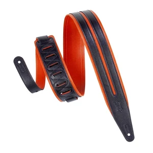 Leathers 2.5" Garment Leather Guitar Strap Double Racing Stripe Design; Black... - Picture 1 of 4