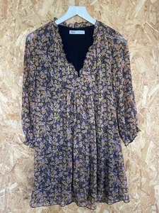 Zara orange rust floral long sleeved short mini dress smock style medium UK 10 - Picture 1 of 5