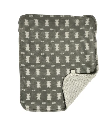 Blankets and Beyond White Gray Bear XO Minky Dots Textured Baby Blanket Lovey - Image 1 of 4