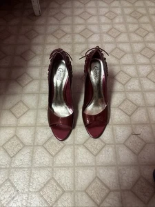 Wine Patent leather peeptoe heels by Carlos Santana size US 7 (UK5) Designer - Picture 1 of 5