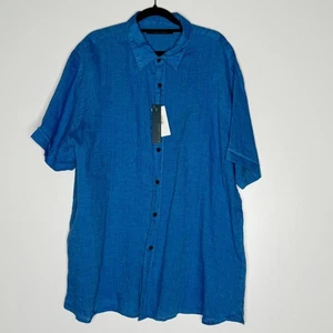 Nuova camicia Perry Ellis lino manica corta con bottoni Mykonos blu uomo taglia XXL - Foto 1 di 9