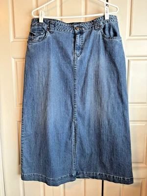 Falda Jean Bill Blass Azul Denim, Denim Elástico, Maxi Larga, Talla 14 Foto 1 de 4