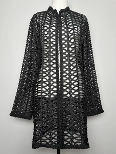 Weavz schwarze offene Webjacke L neu ohne Etikett | Boho Festival Duster Kimono Cardigan - Bild 1 von 9