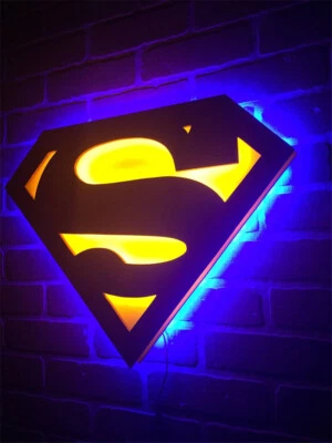 Superman Logo LED Night Light Atmosphere Kid Room Wireless Remote Decorate UK - Image 1 of 4