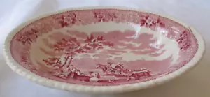 ADAMS ENGLISH SCENIC PINK 9" OVAL VEGETABLE BOWL RED & WHITE STAFFORDSHIRE - Picture 1 of 9