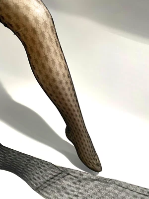 1 Pair Vintage Nylon Stockings Size 9.5 x 34" Black English Rose Beatles Mod - Image 1 of 4