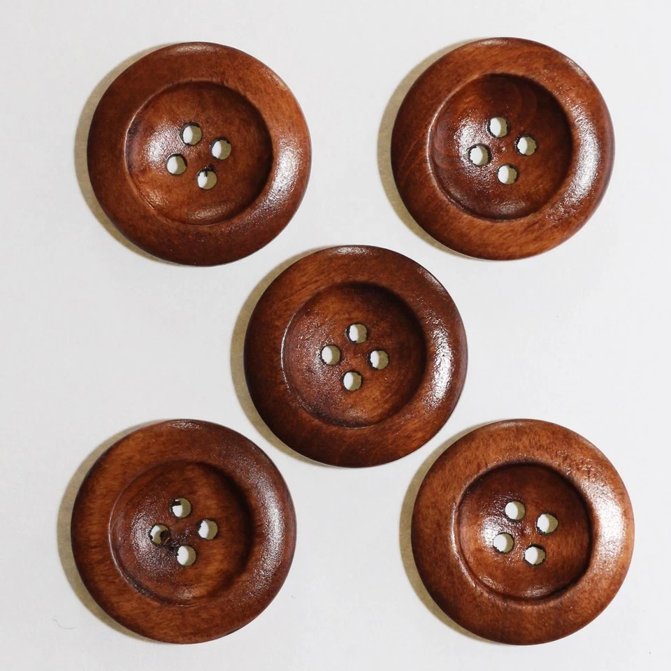 Bouton en Bois  25mm avec 4 Trous - Lot de 10 - Mercerie Couture - Photo 1/1