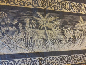 Vintage Tapestry Desert Camels Giraffe Palm Trees Wall Hanging Cloth 54" x 17" - Picture 1 of 8