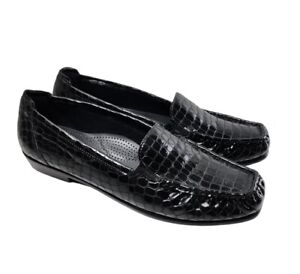 SAS Women’s Shoes Black Patent Leather Joy Croc Pattern Loafers Size 9.5N