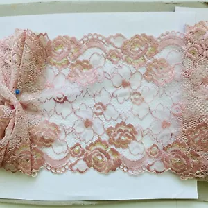 Stretch Floral Embroidered Border Lace Trim/Mesh/Sewing/Lingerie/Craft/6.5” Wide - Picture 1 of 12