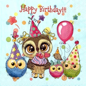 Serviettes en papier h iboux chouette anniversaire. Paper napkins owl birthday - Picture 1 of 1