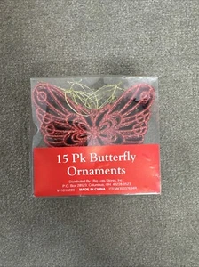 Vintage 15 Stück rot Glitzer SCHMETTERLING Ornamente 4" hängend Weihnachten - Bild 1 von 7