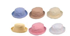 NEW LADIES LINEN COTTON SUMMER SUN HAT TURN UP BRIM UK SELLER - Picture 1 of 13