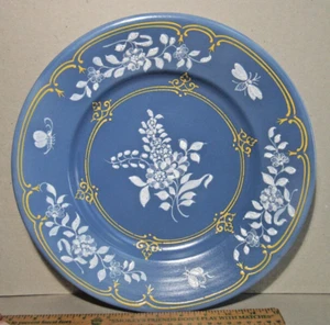 St Omer Francia FAIENCE Cuenco Francés Azul Blanco Flores Insectos FIRMADO Borde Amarillo - Imagen 1 de 10