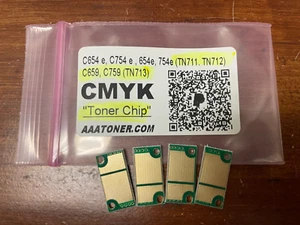4 Toner Chip Refill for Konica Bizhub C654 e, C754 e, C659, C759 (TN712 TN713) - Picture 1 of 2