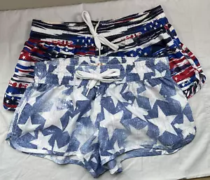 OP Swim Shorts 2 Pairs Med 100% Polyester Blue white Stars Red White Blue Stars - Picture 1 of 9