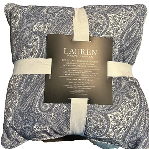Lauren Ralph Lauren Indoor/Outdoor Throw Pillow, Blue and White Paisley, 18"x18" - Picture 1 of 5
