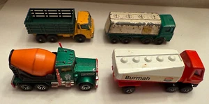 Lot Of 4 Vintage Matchbox Construction/Stake Truck, Concrete Mixer, Fuel Trucks - Picture 1 of 6