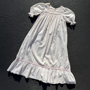 Antique Victorian Cotton Pink Striped Puff Sleeve Greek Key Print Dress Gown - Picture 1 of 13
