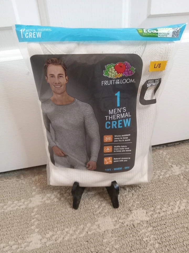 Fruit of The Loom Dual Defense Thermal Crew Shirt Top Natural Mens Size L