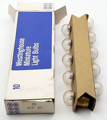 Box of 10 Westinghouse 81 Automotive Miniature Lamps 6V 6CP SC Base - Image 1 of 4
