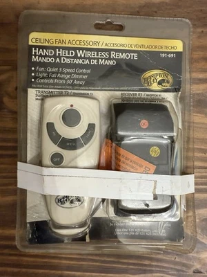 Hampton Bay Hand Held Wireless Remote 191-691 Transmitter Receiver Ceiling Fan - Image 1 of 4