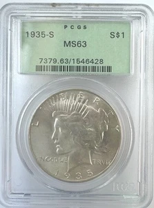 1935 Peace Dollar $1 PCGS MS63 OGH - Picture 1 of 3