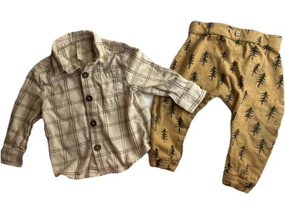 Camisa Rylee and Cru Franela Cuadros Abotonada 12-18 y Pantalones Bebé Niño 6-12 Meses Foto 1 de 4