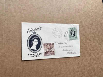 Malta 1953 FDC + QEII Coronation Omnibus #SG261 + B&W Cachet + Mixto KGVI Franking Foto 1 de 2
