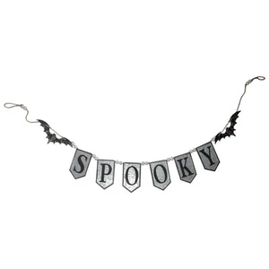Northlight 7-Foot Metal Gray and Black SPOOKY Halloween Bat Banner - Picture 1 of 3