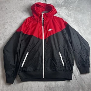 Chaqueta Nike Para Hombre Grande Negra Roja Cortavientos Calce Suelto Forrada Con Capucha Bloque de Color - Imagen 1 de 12