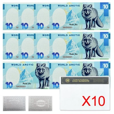 World Arctic Fox Silver Foil Banknote Set – 10pcs in Sleeves for Collectors - Image 1 of 4