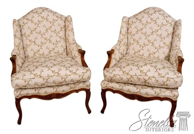 70654: Pair Vintage French Louis XV Style Carved & Upholstered Bergere Chairs - Image 1 of 4