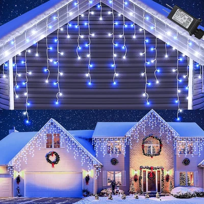 Toodour White & Blue Christmas Icicle Lights, 29.5Ft 360 LED Icicle Lights, 8 Mo - Image 1 of 4