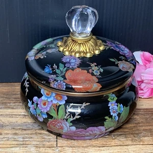 MacKenzie-Childs - Black FLOWER MARKET Small Enamel Squashed Pot Canister - Picture 1 of 18