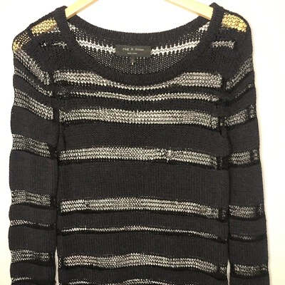 Suéter RAG & BONE Tejido Abierto a Rayas Top Negro Para Mujer Túnica Pequeña Pullover Transparente Foto 1 de 4