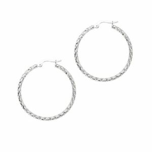 1 1/4" Round Diamond Cut Hoop Earrings Real 14K White Gold 1.8gr