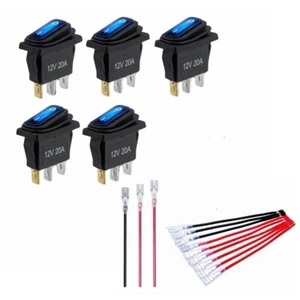 5x 12v Rocker Toggle Switch Waterproof SPST 3 Pin On Off Blue LED Car Boat C452 - Picture 1 of 7