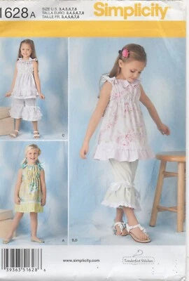 Simplicity Sewing Pattern 1628 Dress Top Trousers with Ruffles Ties Size 3-8 New - Image 1 of 4