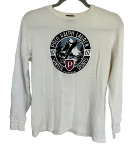 Polo Ralph Lauren Boys Henley Top Shirt L/S 12/14 Cream White Winter Sports Logo - Picture 1 of 6