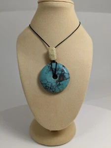 Turquoise necklace, gemstone jewelry, gift idea, donut pendant, handmade - Picture 1 of 2