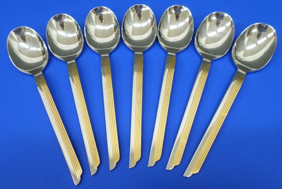 7 WMF Cromargan STRATOS GOLD Accent Glossy Stainless Japan Flatware SOUP SPOONS - Image 1 of 4