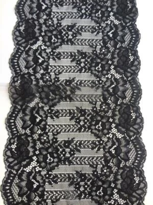 MARKENLOS 10m/1m elegante Spitze Borte elastisch 22cm Schwarz LD383 Neue im Shop