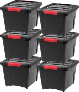 Paquete de 6 contenedores de almacenamiento de plástico de 19 qt con tapa y hebillas de cierre seguras, negro - Imagen 1 de 6